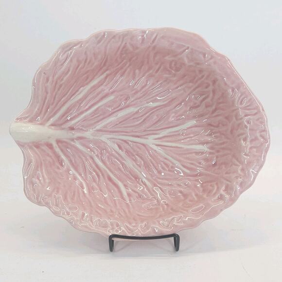 Majolica Pink Cabbage Leaf Serving Bowl Dish Ceramic Replacement Valentine 12" - Picture 2 of 9